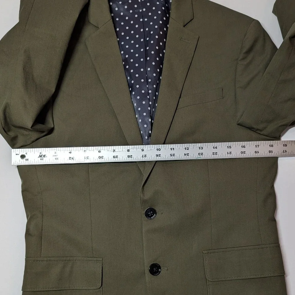Express Photographer Blazer Mens 36 Short Olive Green Fitted Cotton Stretch